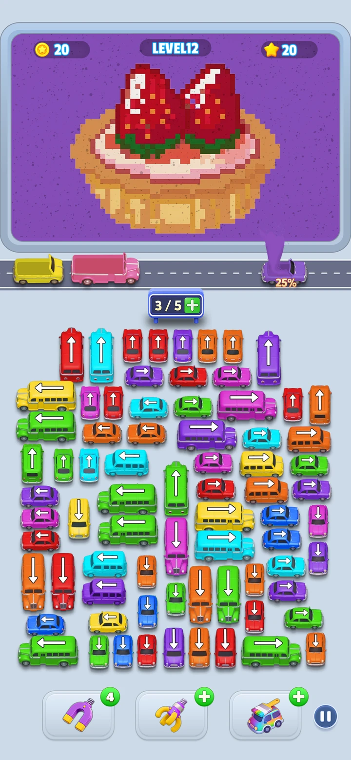 Jam Bus Sandfall store screenshot showing a changing sand picture, parking counter and vehicle controls.
